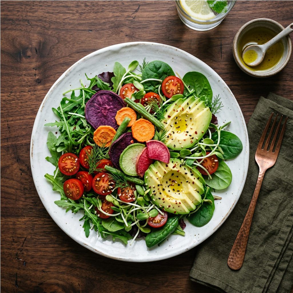 Salada com Veggie Crispy Mix por cima